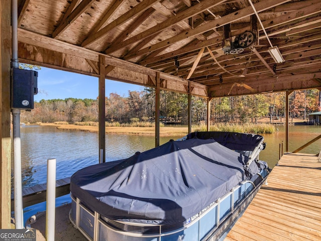 view of dock with a water view