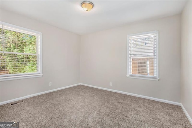 unfurnished room with a wealth of natural light and carpet floors