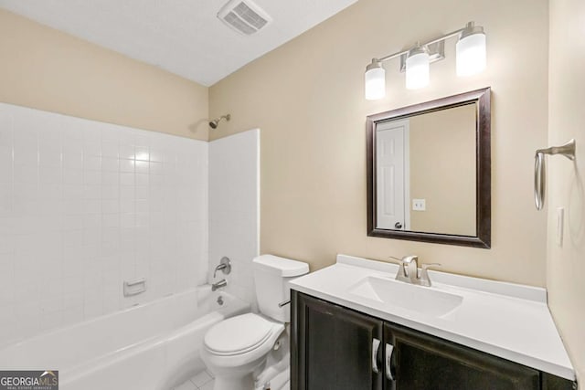 full bathroom featuring tile patterned floors, vanity, toilet, and bathtub / shower combination