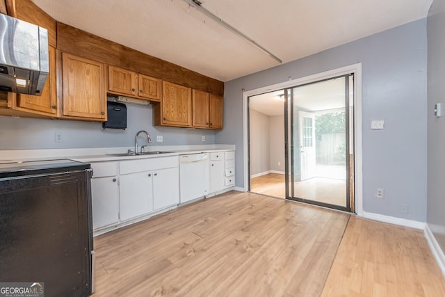 kitchen featuring light hardwood / wood-style flooring, white dishwasher, and sink