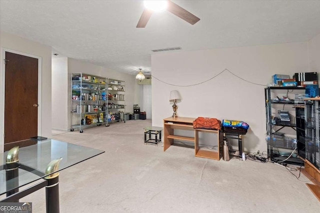 basement featuring ceiling fan