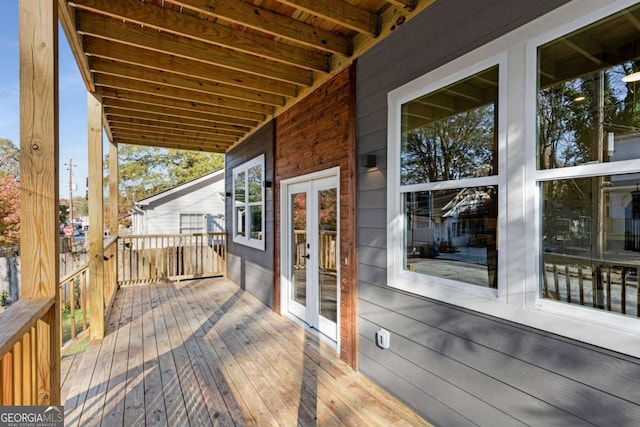 wooden terrace with french doors