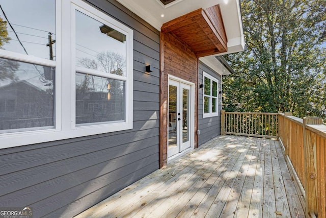 wooden deck with french doors