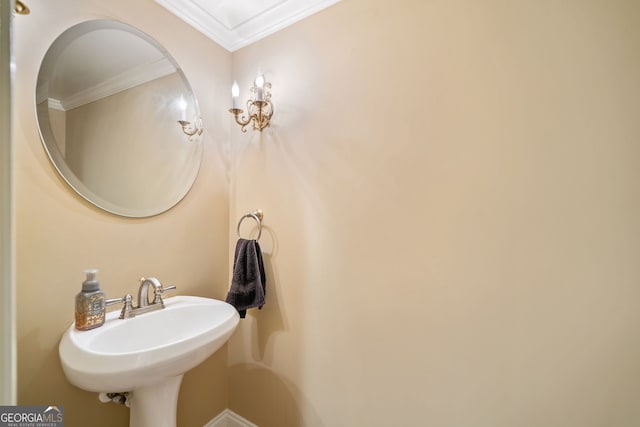 bathroom with crown molding and a sink