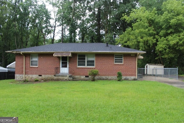 ranch-style house with a front lawn