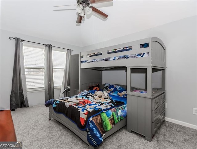 bedroom featuring ceiling fan and light colored carpet