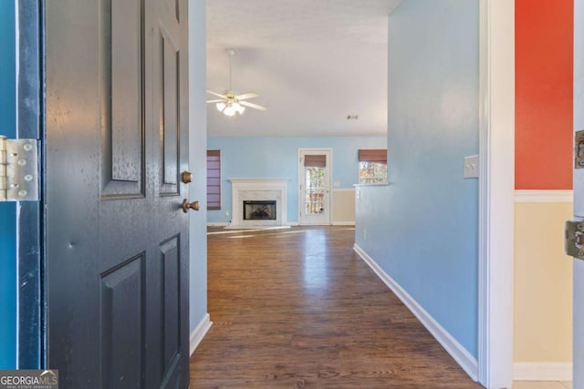 corridor featuring dark wood-type flooring