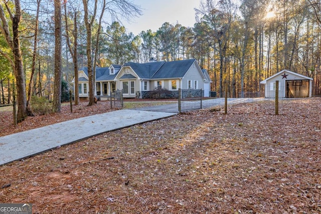 ranch-style home with an outdoor structure