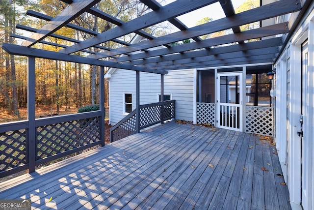 wooden terrace featuring a pergola