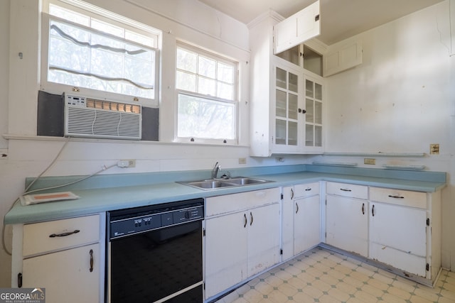 kitchen featuring white cabinets, sink, and black dishwasher