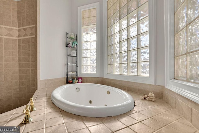 bathroom with tiled tub