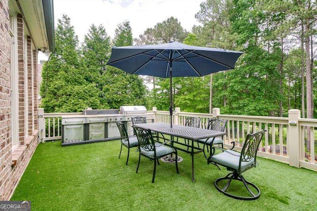 view of yard with a wooden deck