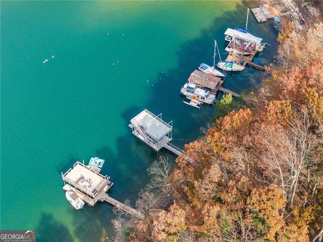 bird's eye view featuring a water view