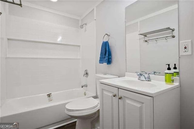 full bathroom featuring vanity, shower / bathtub combination, and toilet