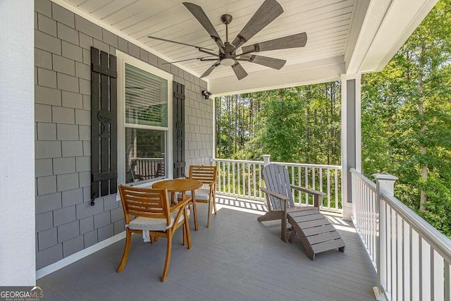 view of patio / terrace featuring ceiling fan and covered porch