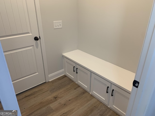 mudroom featuring dark wood-type flooring