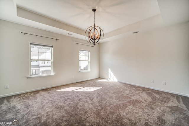 spare room with a tray ceiling and plenty of natural light