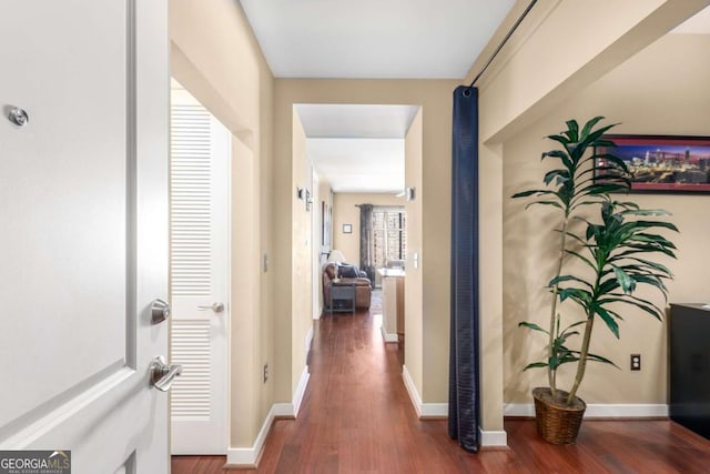 hall featuring dark wood-type flooring