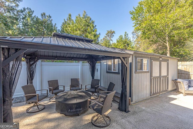 view of patio featuring a gazebo