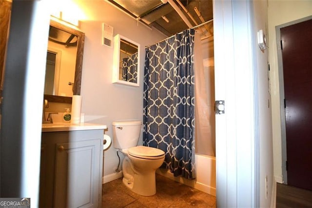 full bathroom with tile patterned flooring, vanity, shower / bath combination with curtain, and toilet