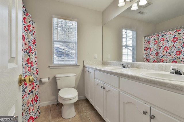 bathroom featuring tile patterned flooring, vanity, and toilet