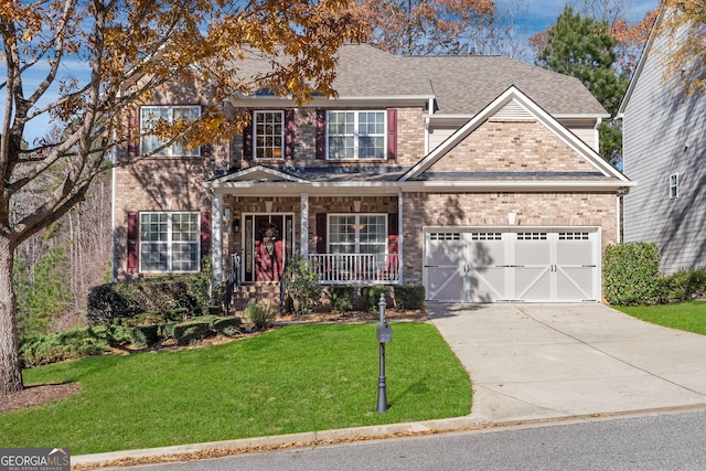 view of front of property featuring a porch and a front yard