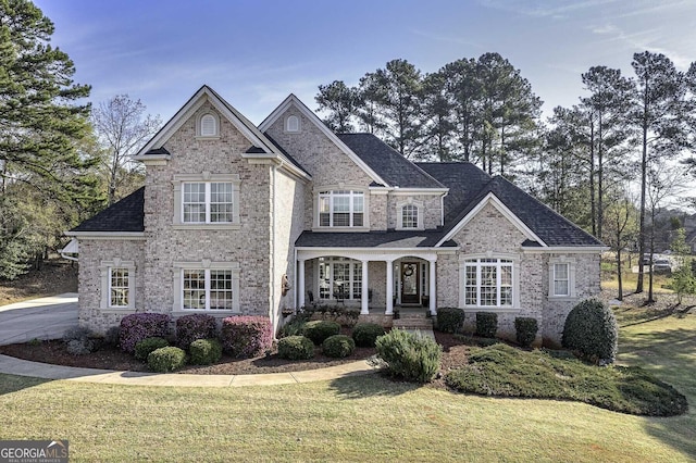 craftsman house featuring a porch and a front lawn