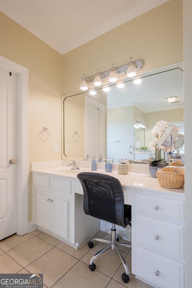 3798 Bermuda Run Dr, Valdosta, GA 31605 - bathroom with tile patterned flooring, vanity, and ornamental molding