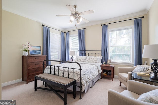 3798 Bermuda Run Dr, Valdosta, GA 31605 - bedroom with crown molding, light colored carpet, and a ceiling fan