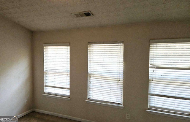 unfurnished room with plenty of natural light and a textured ceiling