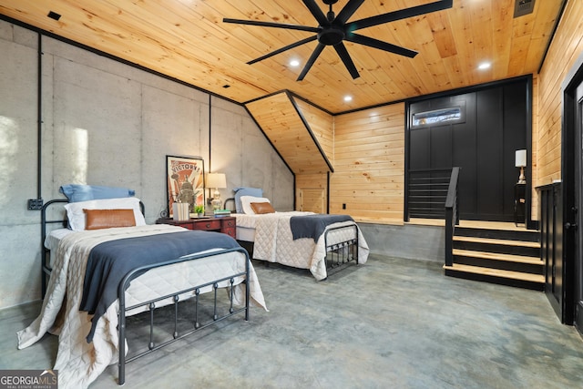 73 Cannon St, Clayton, GA 30525 - bedroom with concrete flooring, wood ceiling, and recessed lighting