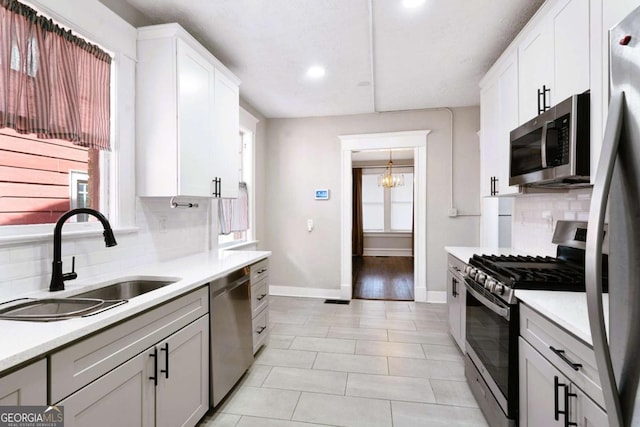 kitchen featuring sink, white cabinets, a healthy amount of sunlight, and appliances with stainless steel finishes