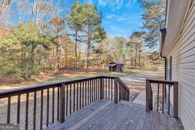 wooden deck with a storage unit