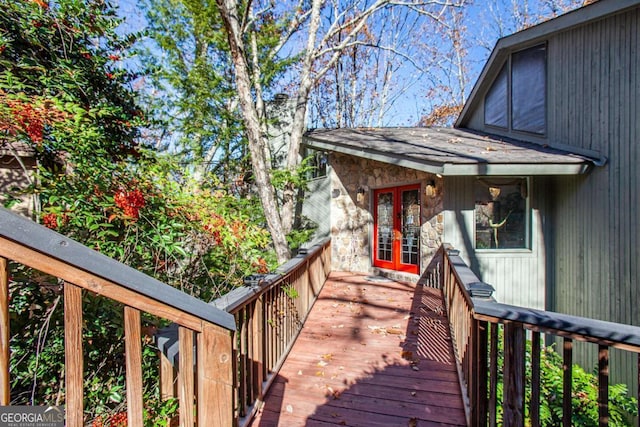 wooden deck with french doors