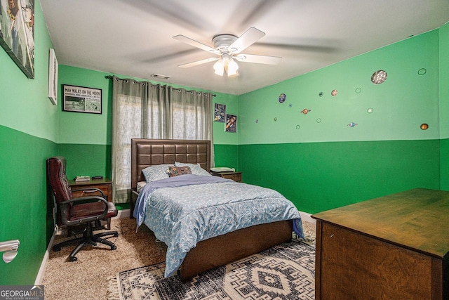 bedroom featuring carpet floors and ceiling fan