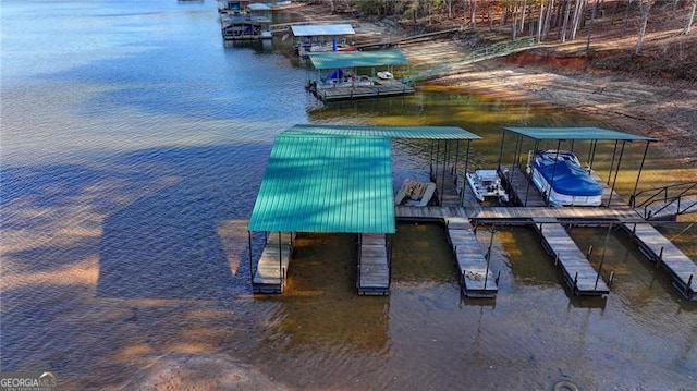 view of dock with a water view