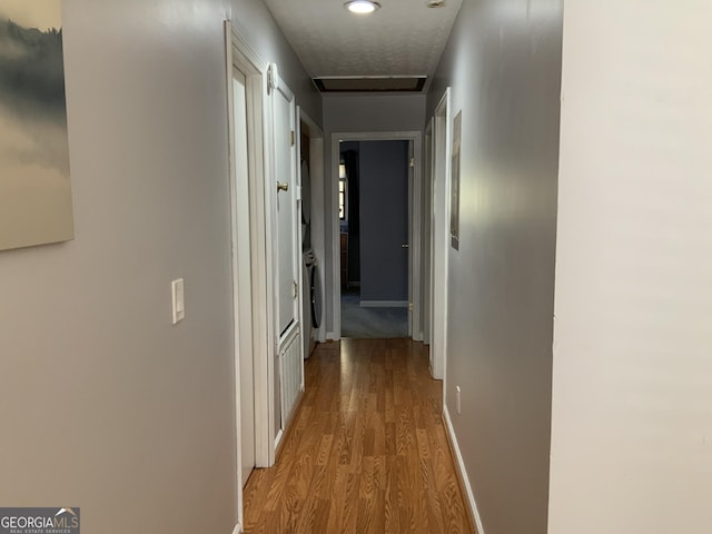 corridor featuring wood-type flooring