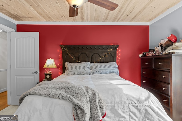 bedroom with wood ceiling