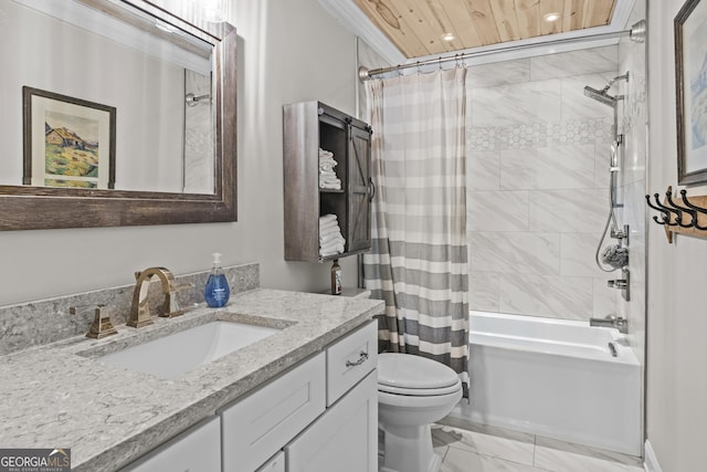 full bathroom featuring vanity, toilet, and shower / tub combo with curtain