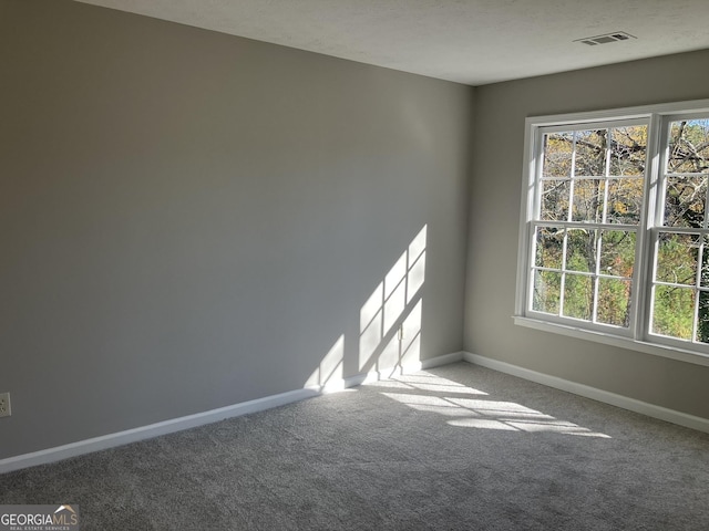 carpeted empty room featuring a textured ceiling