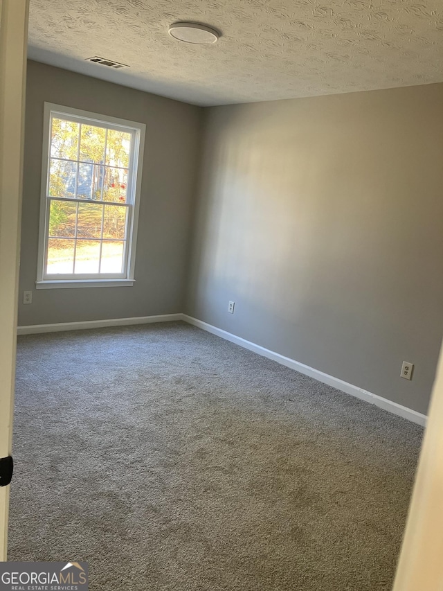 carpeted spare room featuring a textured ceiling