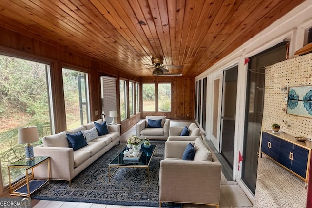 sunroom / solarium with wood ceiling