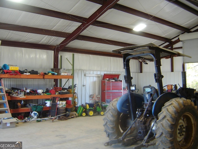 garage featuring a workshop area