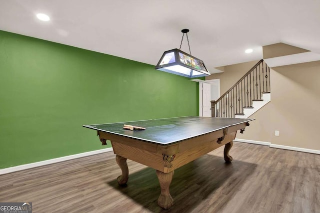 playroom featuring recessed lighting, baseboards, and wood finished floors