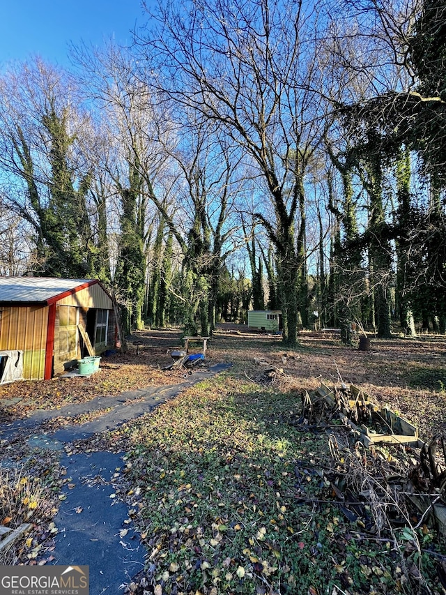 view of yard with an outbuilding