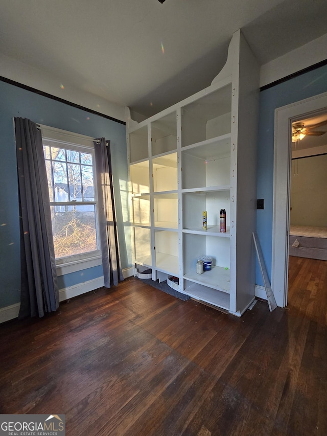 spare room with dark wood-type flooring