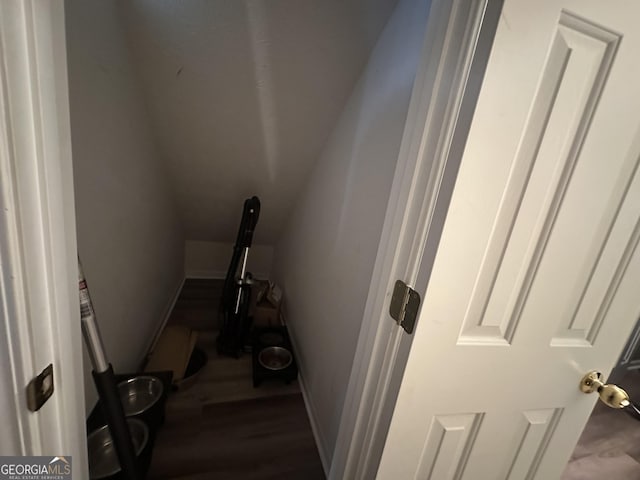 staircase with wood-type flooring