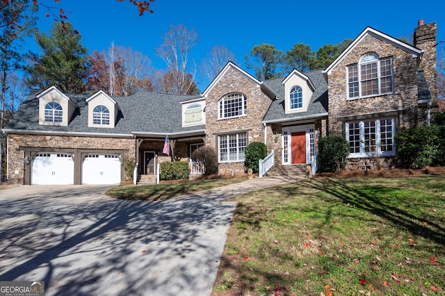 front of property with a front yard and a garage