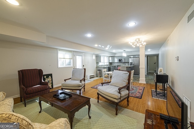 living room with hardwood / wood-style flooring