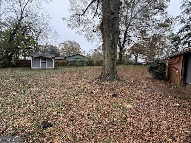 view of yard with a storage shed